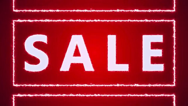 Dynamic red SALE sign animation, glowing neon outline, vibrant promotional marketing video, eye-catching discount announcement, bold commercial advertising message, engaging retail promotion