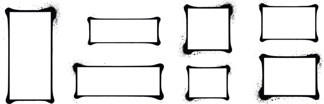 Set of black spray paint effect rectangular frames