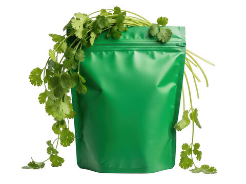 A green planter filled with lush green foliage plants spilling over the sides