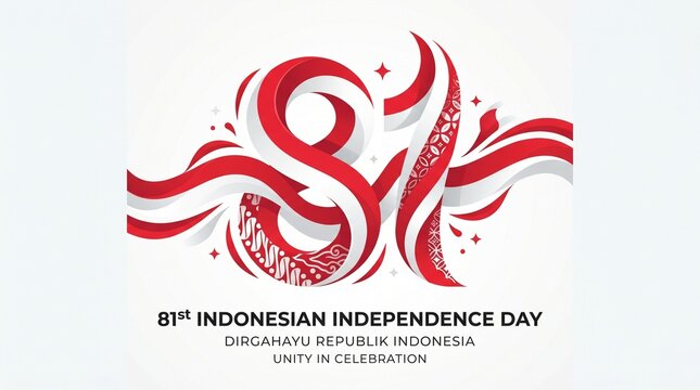 Indonesia Independence Day 81 Decorative Vector Banner, Red White Ribbon with Ornamental Particles, 17 August Celebration Design
