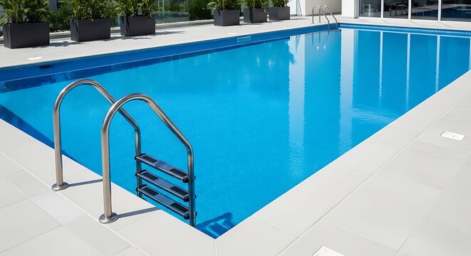 Modern swimming pool with metal ladder