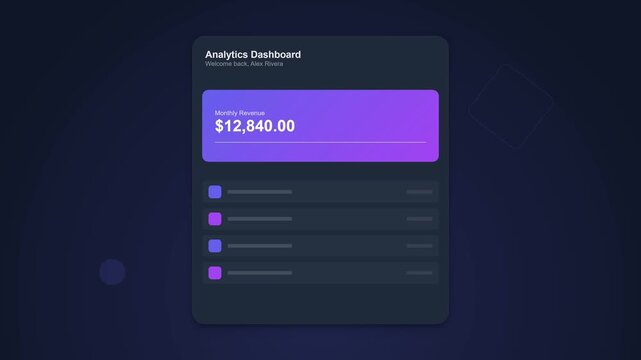 Animated Analytics Dashboard Showing Financial Data and Business Statistics.