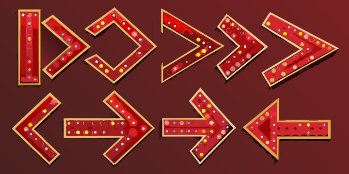 Red arrow signs with gold trim collection of eight directional indicators