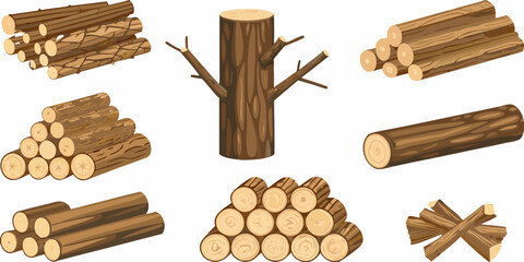 Assorted wood logs and timber in vector illustration style © Pali