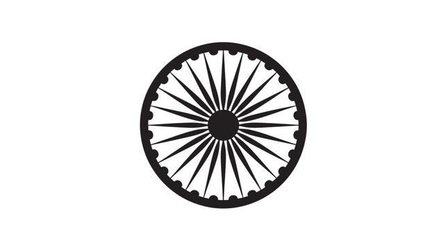 Ashoka Chakra Vector Symbol Isolated Minimal Black and White Indian Dharma Wheel Icon