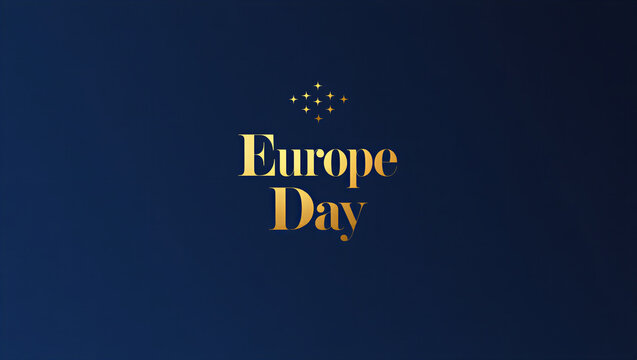 Blue European Union flag illustration for a Europe Day sale banner featuring a blue button with stars and Xmas decoration art symbol