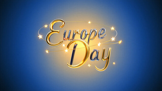 Modern typography design featuring &ldquo;Europe Day&rdquo; in bold elegant lettering with subtle star accents and soft blue and yellow tones clean composition, minimal background