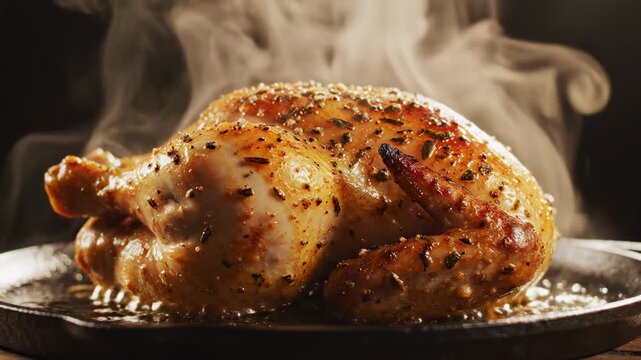 Delicious baked and roasted chicken legs with fresh rosemary in a pan served as a gourmet dinner dish