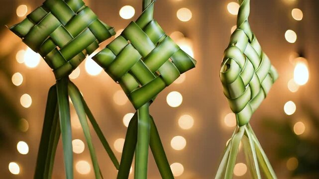 Traditional ketupat rice cakes hanging for Eid al-Fitr celebrations
