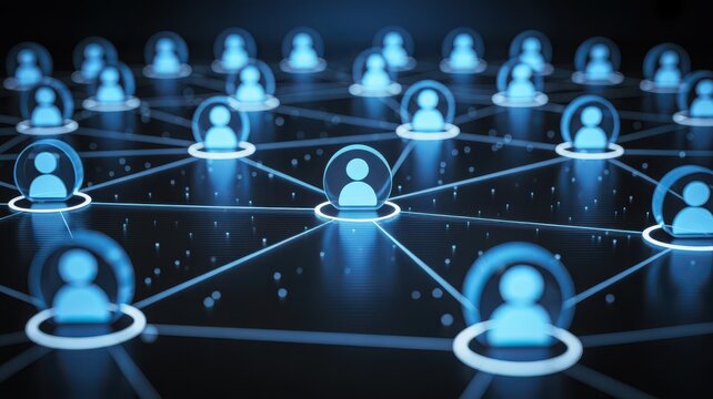 Digital network of connected people icons