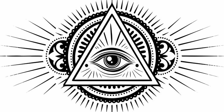 all seeing eye within a triangle black and white illustration