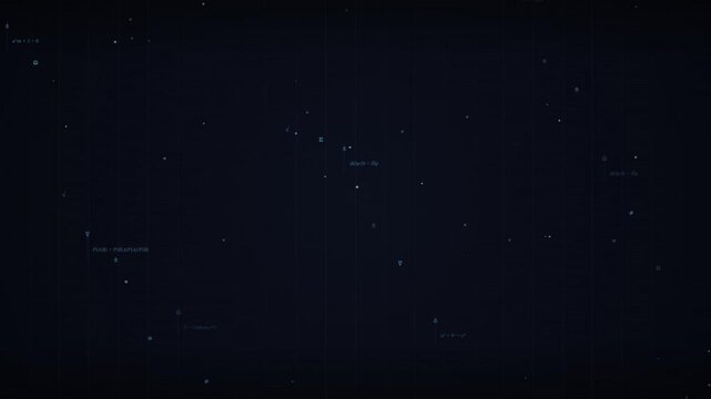 Scientific math equations and physics formulas floating on dark grid