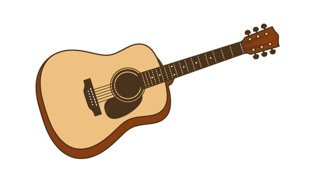 Acoustic Guitar with Natural Wood Finish Isolated on White.