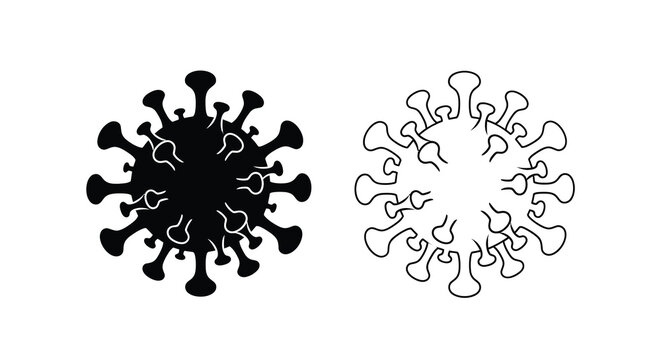 Coronavirus structure black and white illustration of viral particle morphology