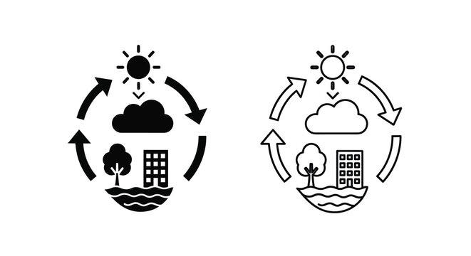 Environmental cycle illustration depicting natural processes and urban impact