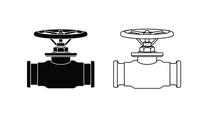 Two industrial valves a detailed black and white illustration for engineering and technical applications