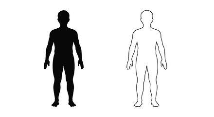 Human silhouette comparison solid black vs white outline on a white background © Pvect02