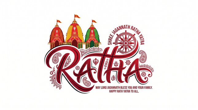 vector Sketch illustration poster of Ratha Yatra Creative hand lettring typography