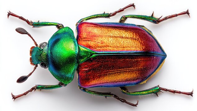 Vibrant beetle isolated on white background macro photography