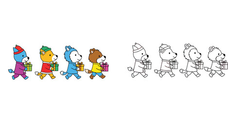 Obraz premium Cute Cartoon Animals Carrying Gifts - Celebration and Holiday Illustration