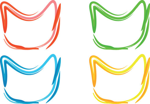 set of multicolored abstract cat face text box frames