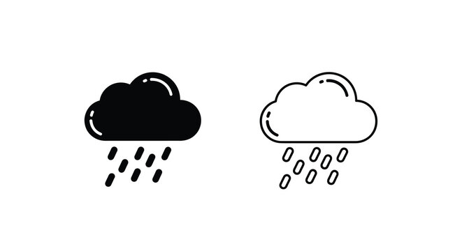 Rainy weather icons black and white cloud with raindrops illustration