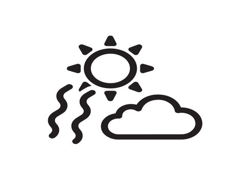 hot weather icon with sun cloud and heat waves vector illustration