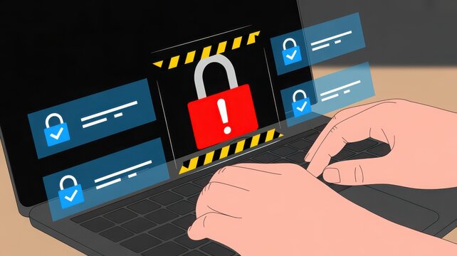 Hand unlocking security alert on smartphone screen