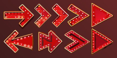 Red arrow set with gold trim vector illustration on maroon background © Nripen