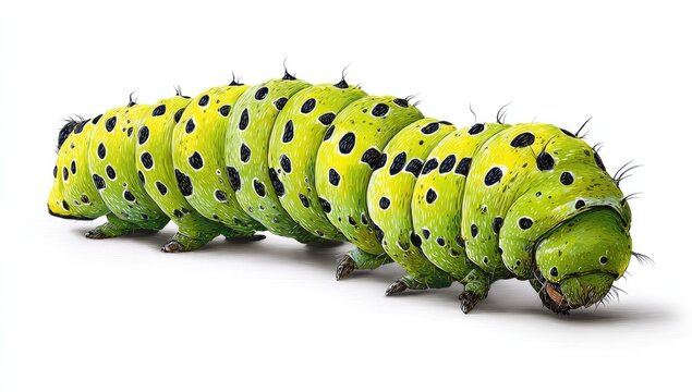 Vibrant green caterpillar isolated on white background for diverse visuals