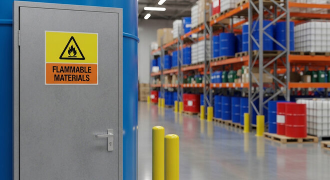 Flammable materials storage room in industrial warehouse