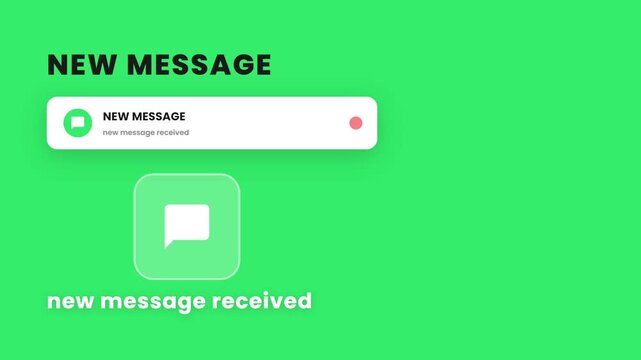 New Chat Message Alert Animation with Floating Speech Bubble Icon on Green Screen Style Background