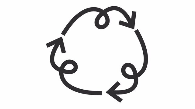 Hand-drawn doodle recycle arrows icon isolated on the alpha channel. Minimalist curly circular arrows symbol in sketch style. Creative black scribble cycle loop for sustainability and organic process.