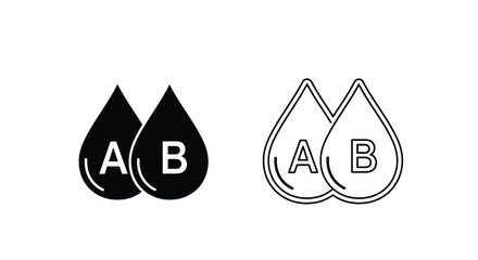Water drop pair with labels a and b black silhouette and white outline versions © Pvect02