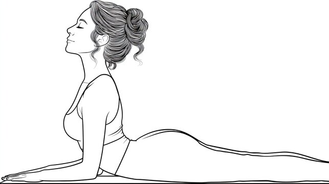 Female figure gracefully performing a back extension posture on a mat in profile view outline