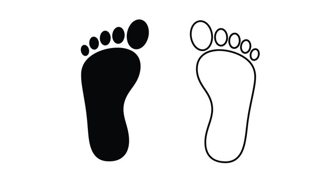 Footprint pair black silhouette and white outline depicting human foot impressions