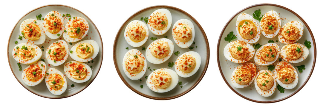 Classic Deviled Eggs with Seasoning Collection Isolated on Transparent or White Background