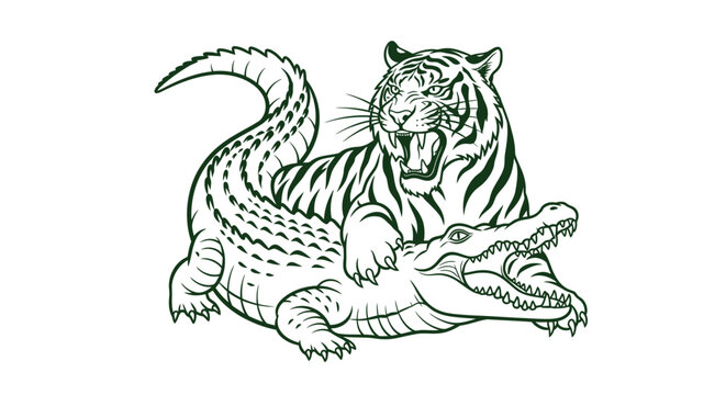 Hand drawn tribal vector illustration of a powerful black lion and dragon head silhouette for a wild animal tattoo logo design
