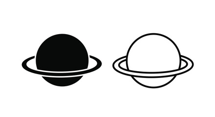 Two contrasting saturn icons black and white planetary representations © Pvect02