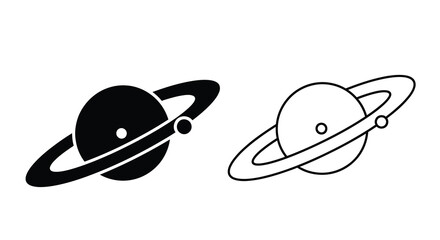 Two saturn planet icons black and white versions for space or astronomy designs © Pvect02