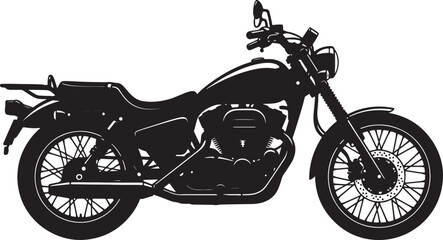 Naklejka premium Black silhouette of a classic cruiser motorcycle with detailed spoked wheels and engine components, isolated on white also transparent background