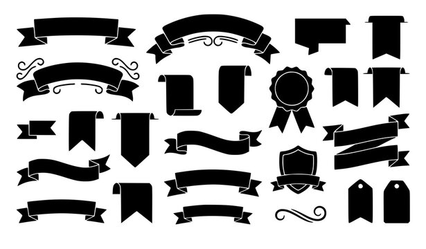 Trendy red ribbon banner vector bundle with scroll labels and decorative badge elements set