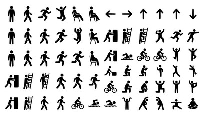 Naklejka premium Modern person icon collection with movement walking running and human activity vector symbols