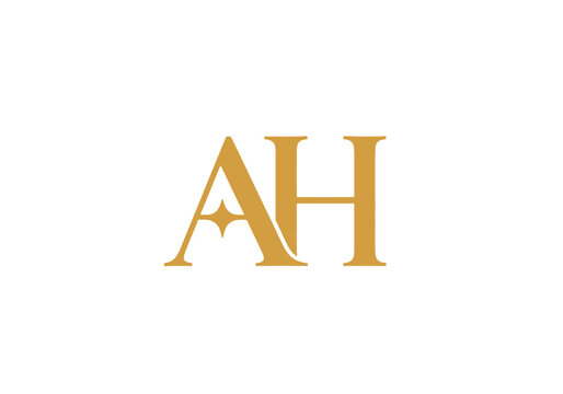 Gold serif letter A and H monogram logo design