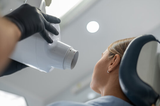 Patient having dental x-ray procedure
