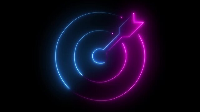 Abstract glowing neon circle teer icon animation on the black background.HD motion video.