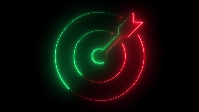Abstract glowing neon circle teer icon animation on the black background.HD motion video.