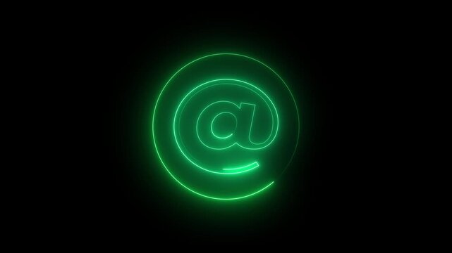 Glowing neon 'At" symbol 3D icon spinning. Alpha channel. Seamless looping with black background.4k video.