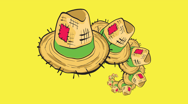 Repeating caipira straw hats celebrating festa junina culture