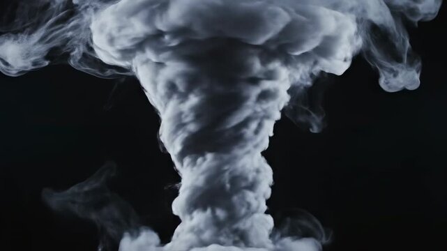 A volumetric dispersion of dense vapor creates a swirling, monumental mushroom cloud formation against a profound dark expanse, evoking concepts of power, raw energy, and dramatic atmospheric